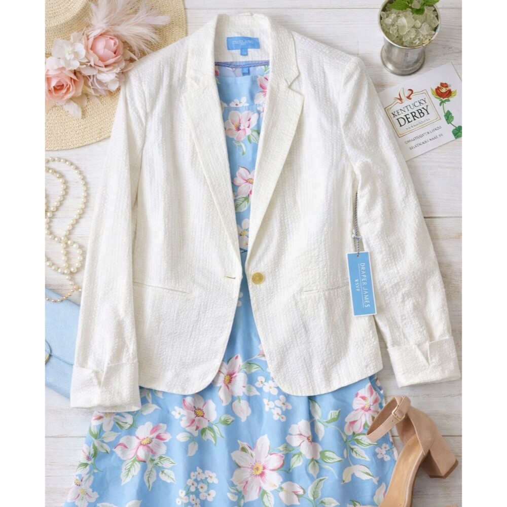 Draper James RSVP White Seersucker Blazer Preppy Southern NWT Size L